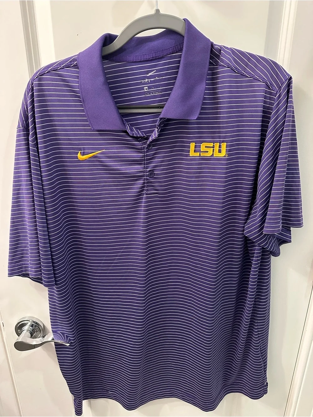 Men’s Nike LSU purple and white striped polo size XL